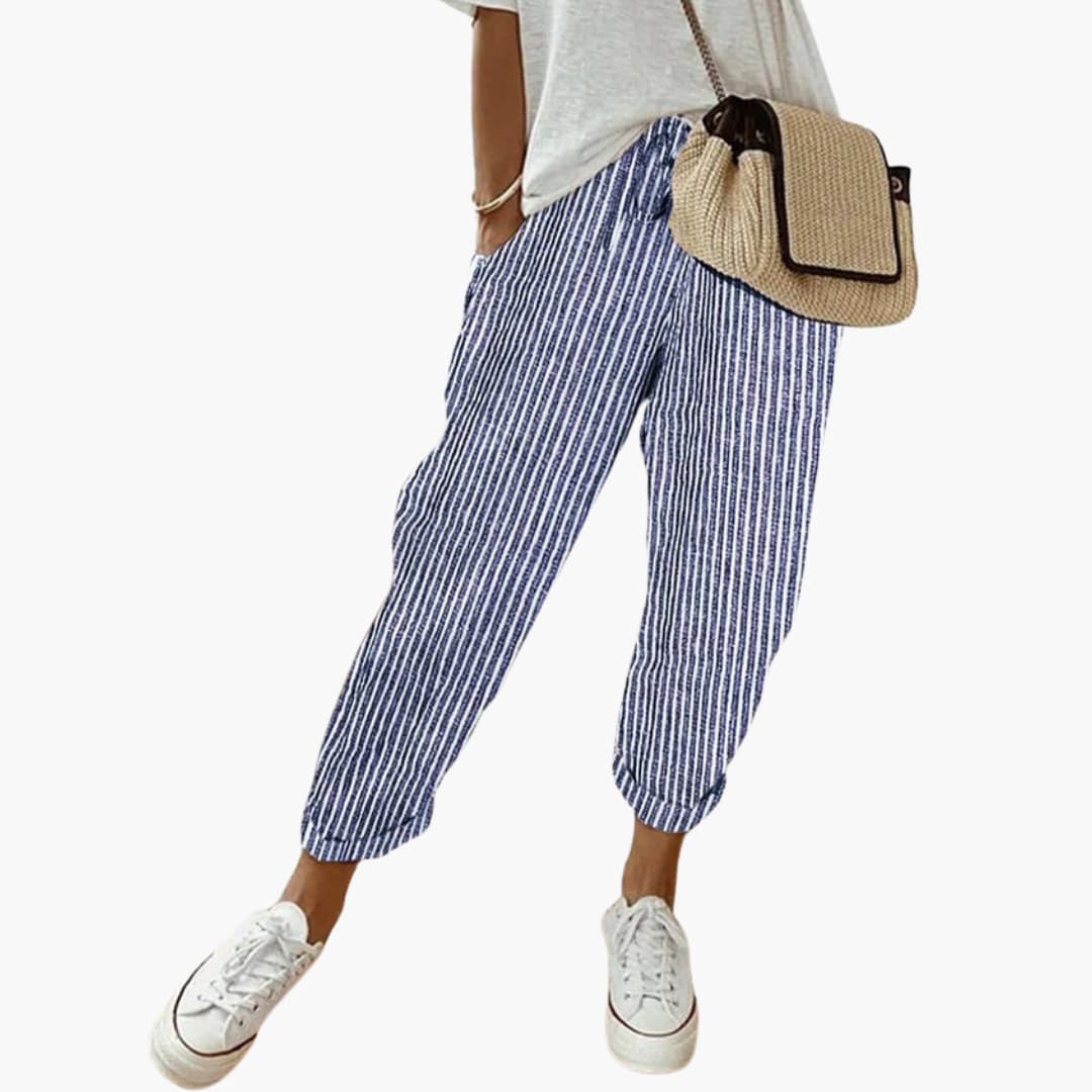 Women’s summer trousers with drawstring waist and cuffed hems