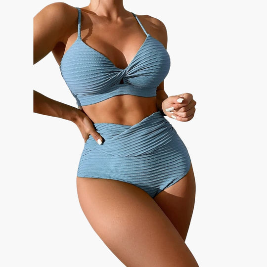 Women’s Bikini Set with High - Waisted Bottoms and Leopard Print