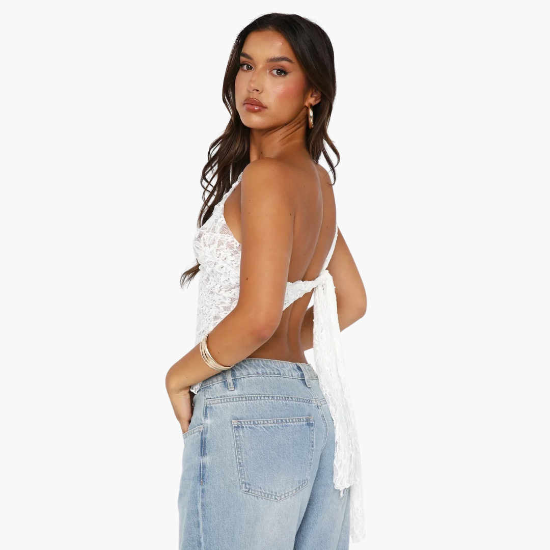 Women’s One-Shoulder Top with Lace and Asymmetric Design