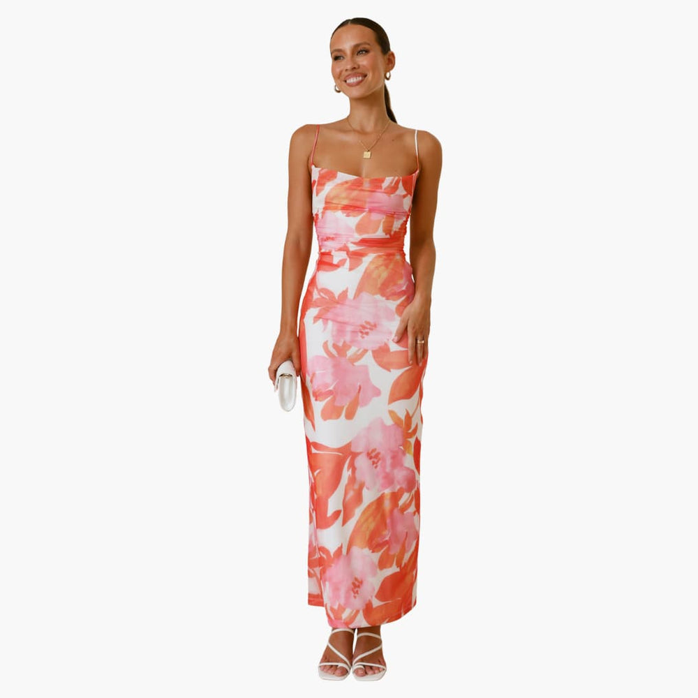 Women’s maxi dress with cowl neckline and lace-up back