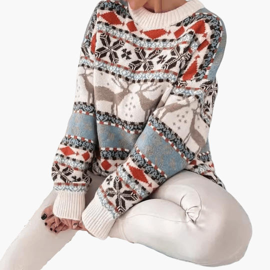 Women’s Jumper with Reindeer Pattern and Long Sleeves