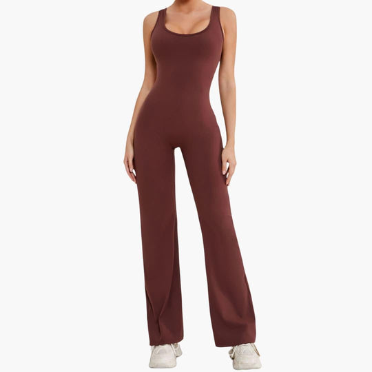 Women's Activewear Tracksuit with Sleeveless Scoop Neck and Flared Leg Trousers