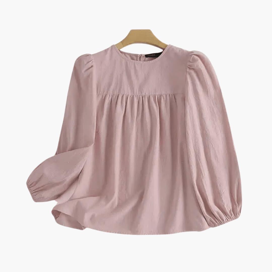 Women's Long Sleeve Blouse with Gathered Waistline and Flowy Fit