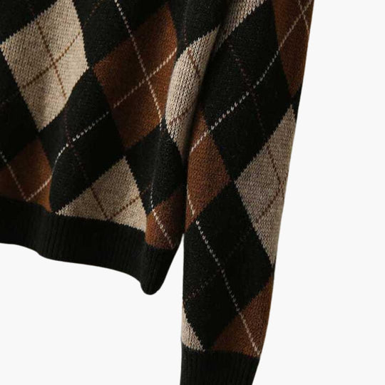 Women's Knit Sweater with Retro Stripes and Round Neckline