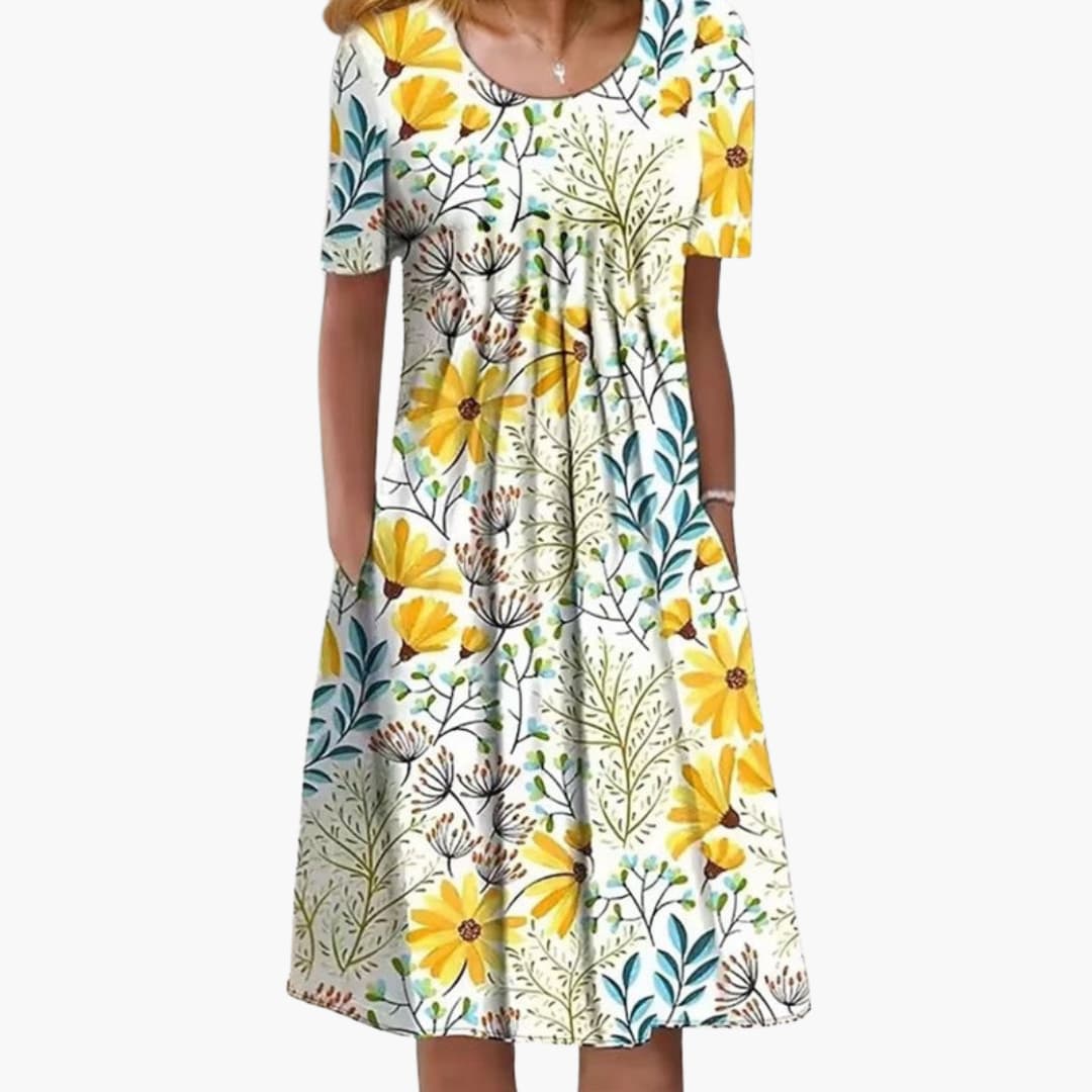 Women's Floral Dress with Side Pockets and Relaxed Fit
