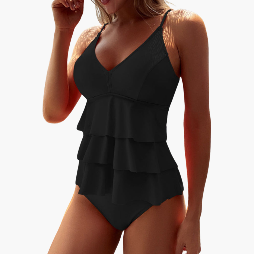 Women’s Tankini Set with Adjustable Straps and Control Panel