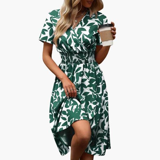 Women's Wrap Dress with V-Neck and Elastic Waist