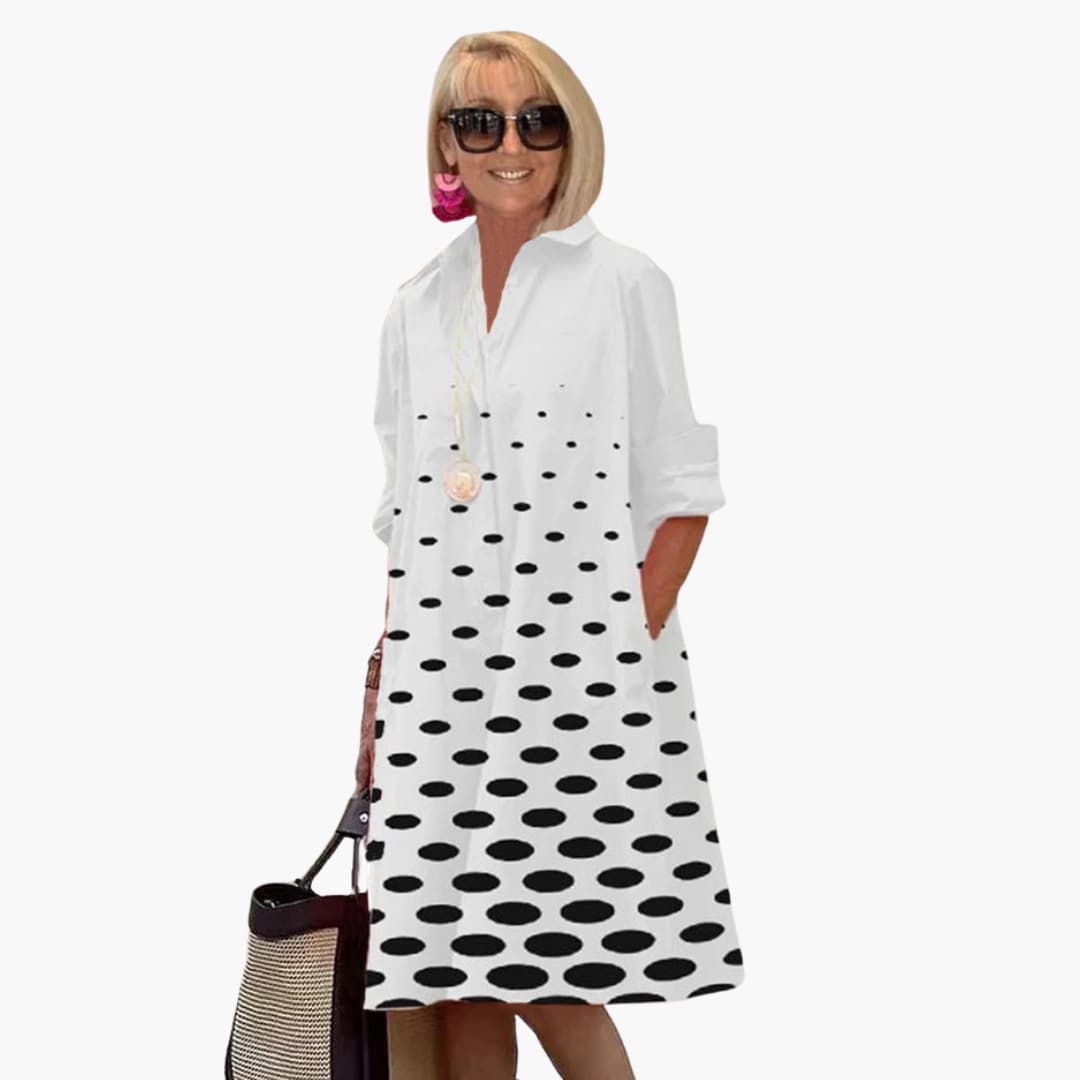 Women's Midi Dress with Shirt Collar and Side Pockets