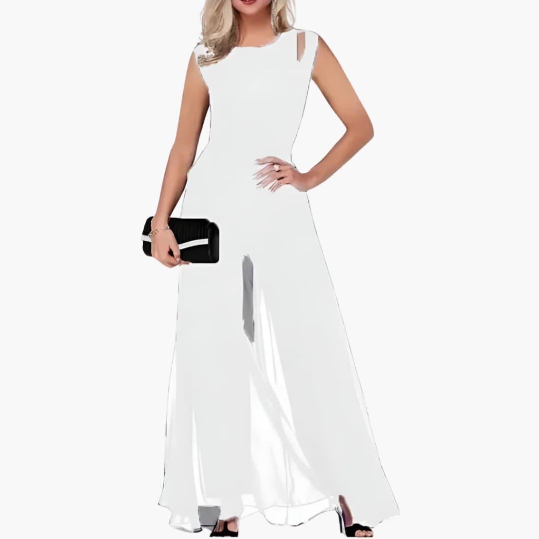 Women's Sleeveless Wide-Leg Jumpsuit with High-Rise Waist and Fluid Draping
