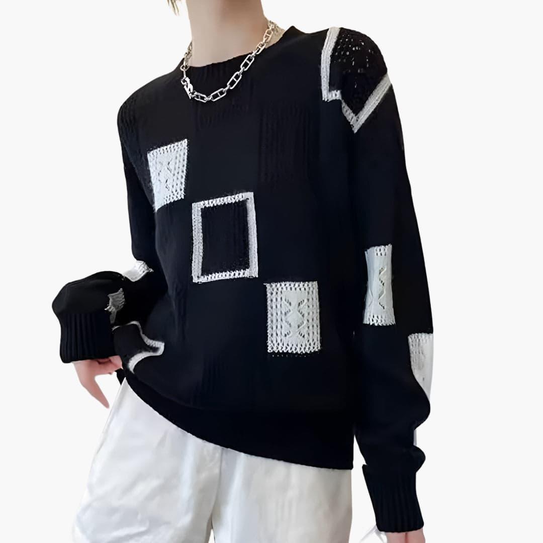 Women’s Patchwork Knit Jumper with Long Sleeves and Pullover Style