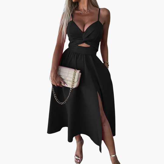 Women’s Midi Dress with Twist Front and Cut-Out