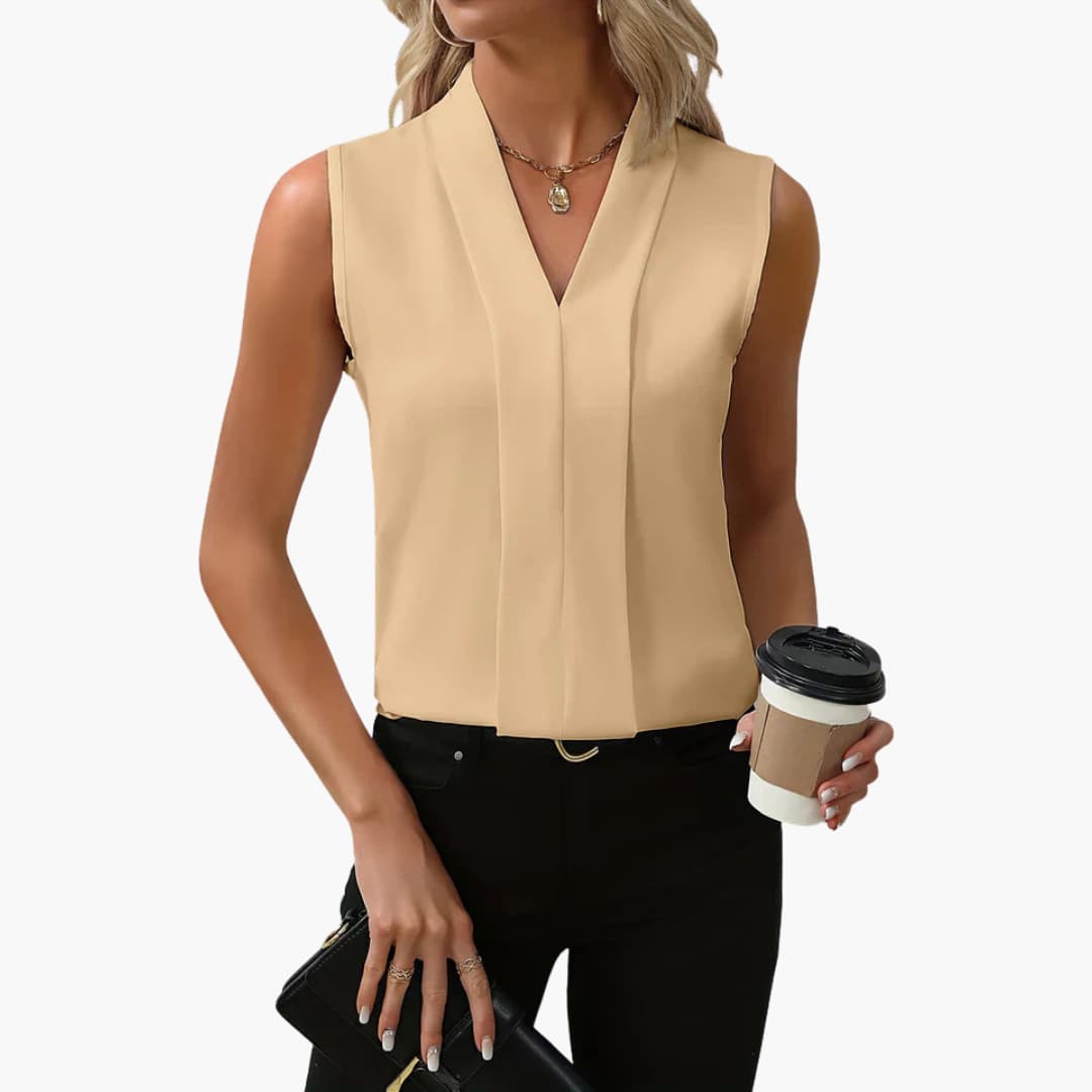 Women’s Sleeveless V-Neck Tank Top with Pleated Front