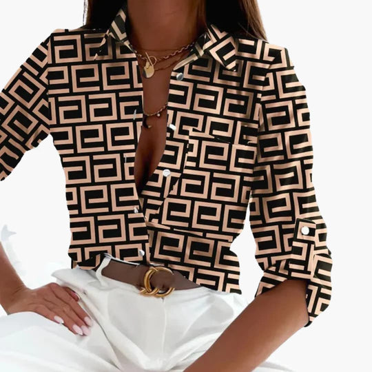 Women’s Blouse with Collared Neckline and Roll-Tab Sleeves