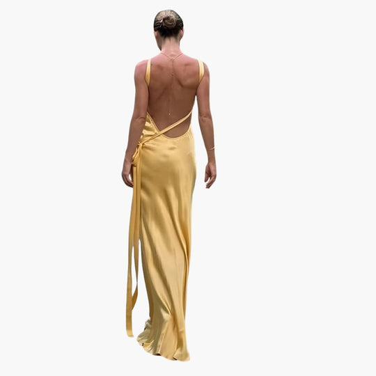 Women’s maxi dress with halter neckline and backless design