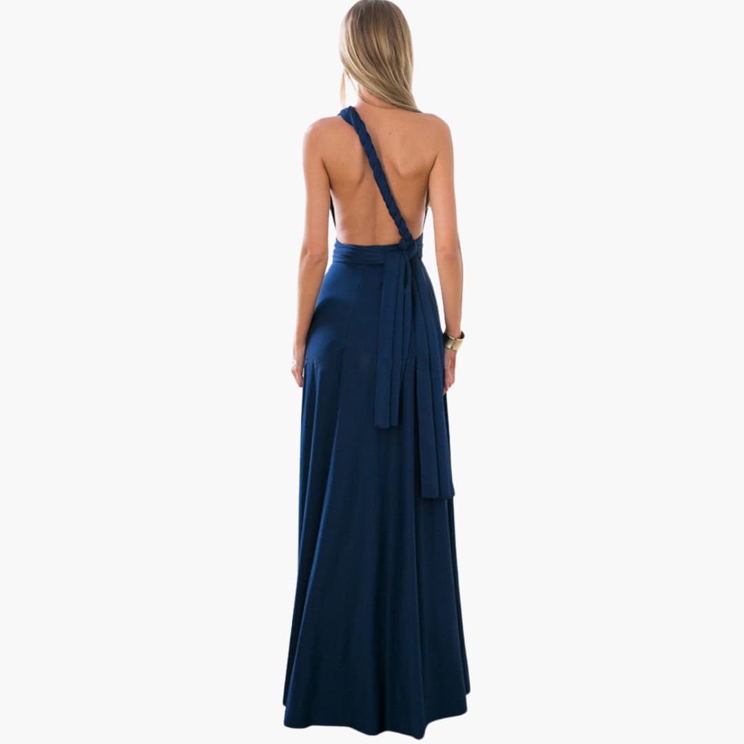Women’s Convertible Maxi Dress with Backless Design and Adjustable Waist