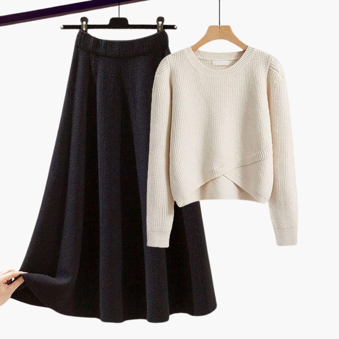 Women’s Two-Piece Lounge Set with Knit Sweater and A-Line Skirt