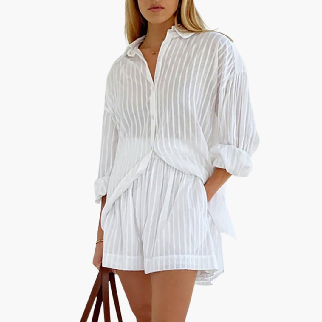 Women's Summer Co-Ord Set with Button-Up Top and Matching Shorts