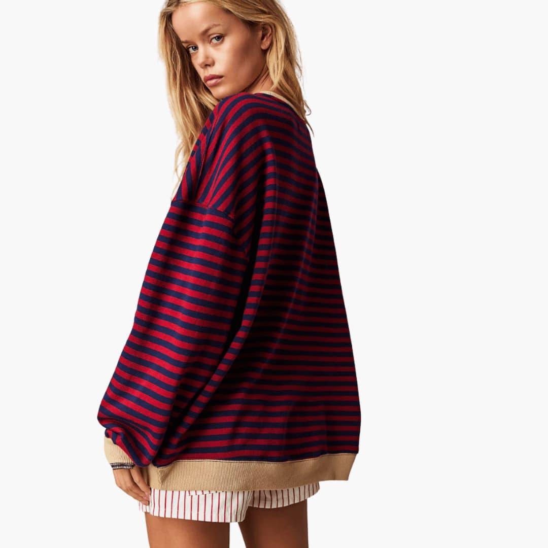 Women's Knit Jumper with Striped Pattern and Long Sleeves