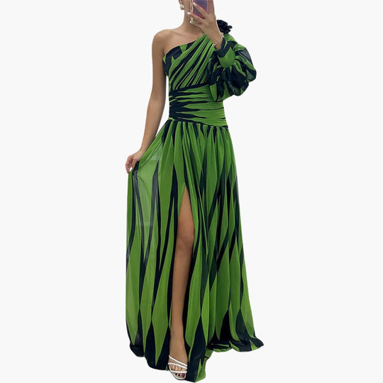 Women’s Maxi Dress with One Shoulder Design and Side Split