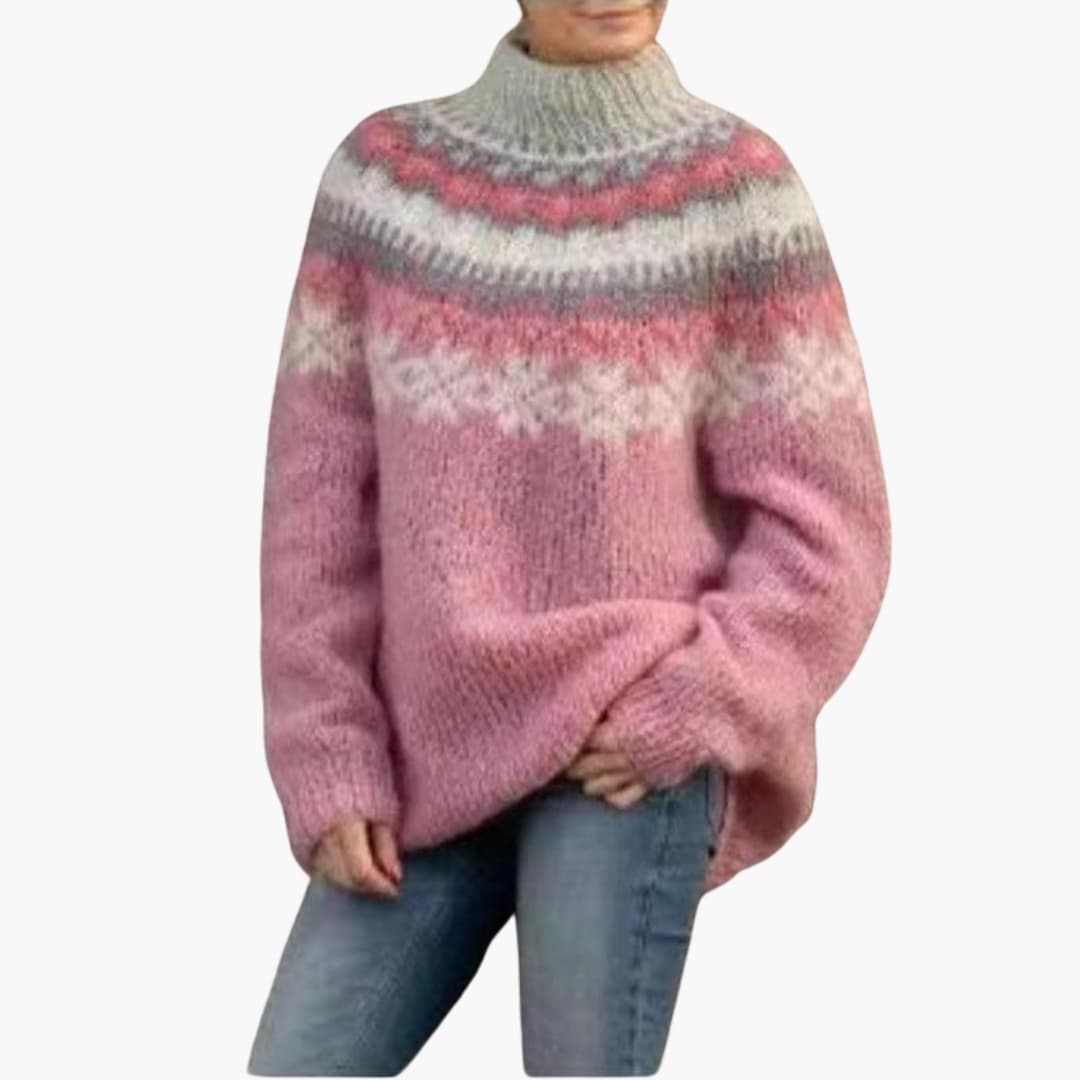Women's Knitted Jumper with Long Sleeves and Nordic Jacquard Pattern