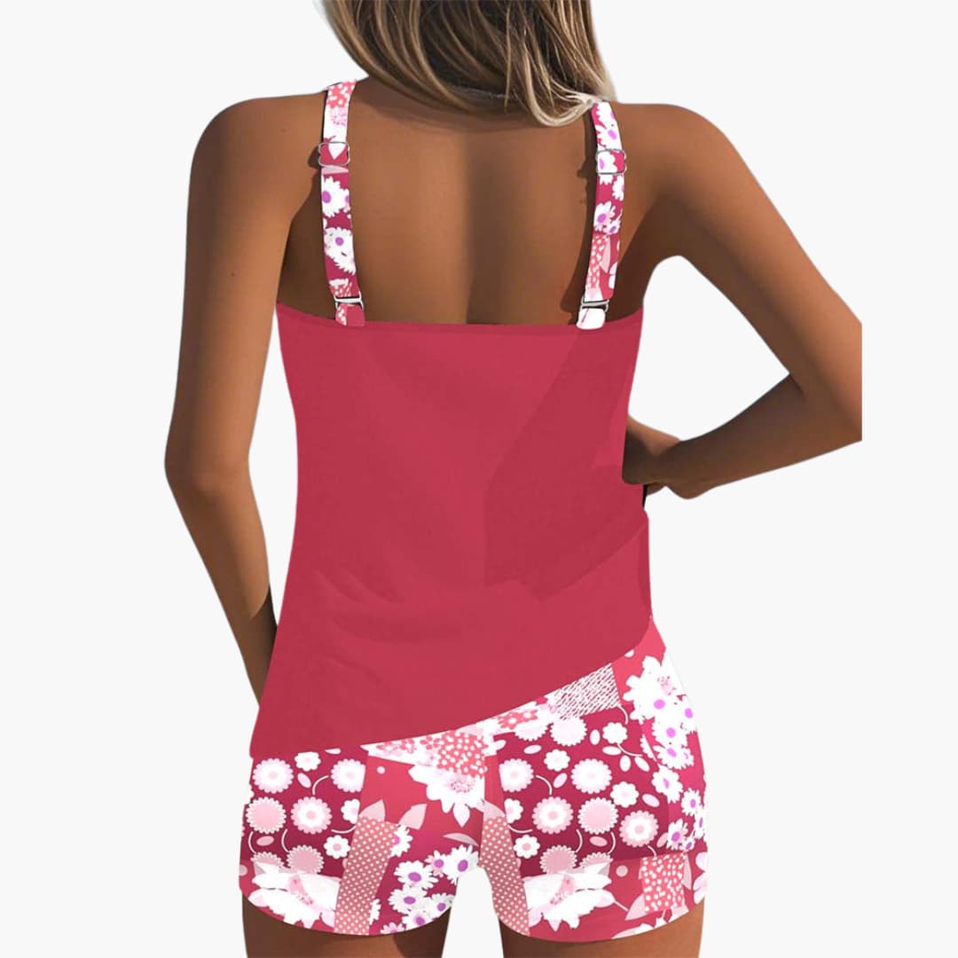 Women’s Tankini Set with Scoop Neck and Mid-Rise Shorts