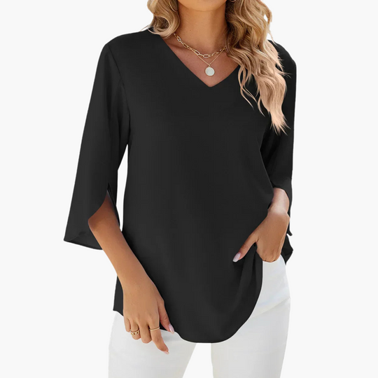 Women’s Blouse with V-Neck and Woven Construction