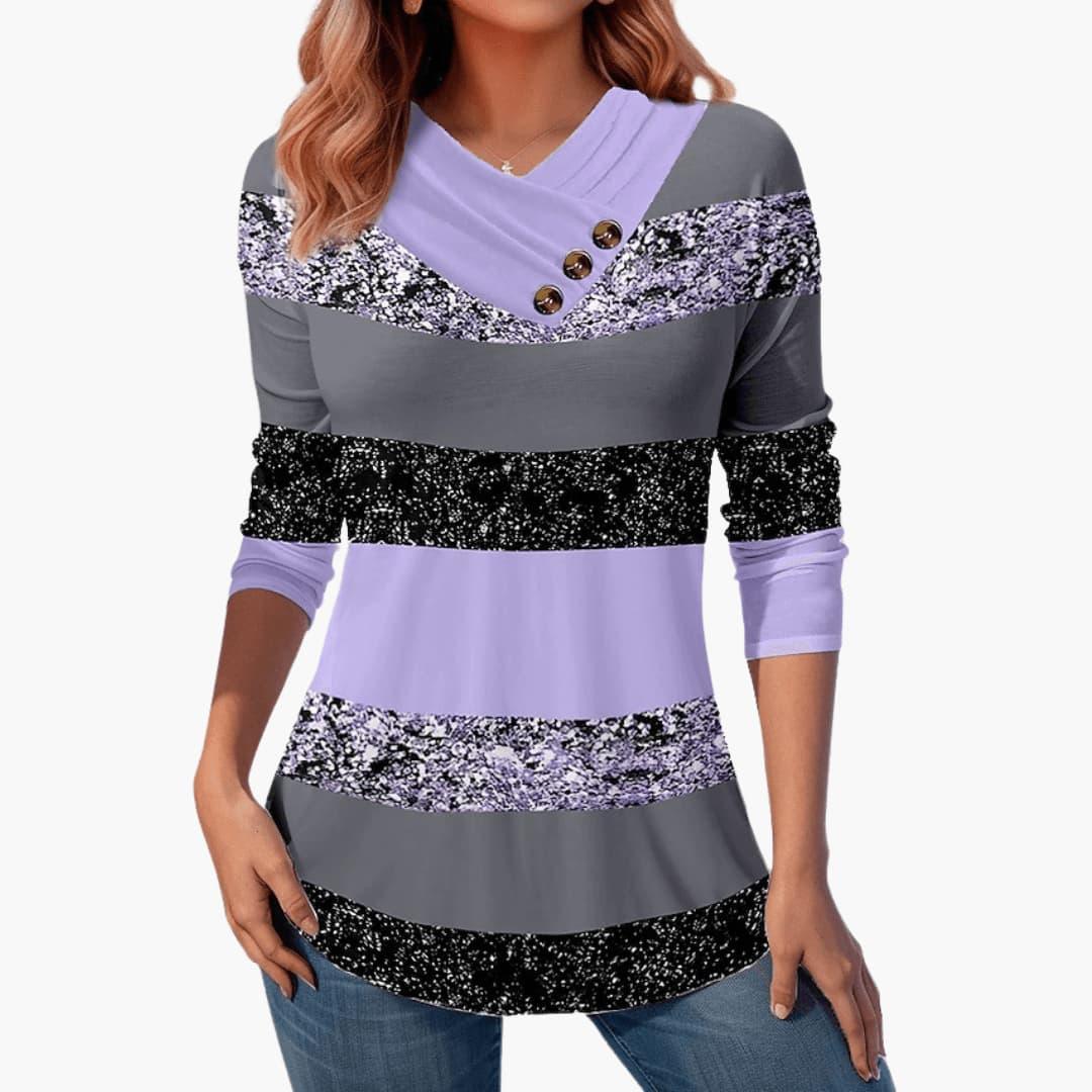 Women’s Casual Top with Striped Pattern and Button Details