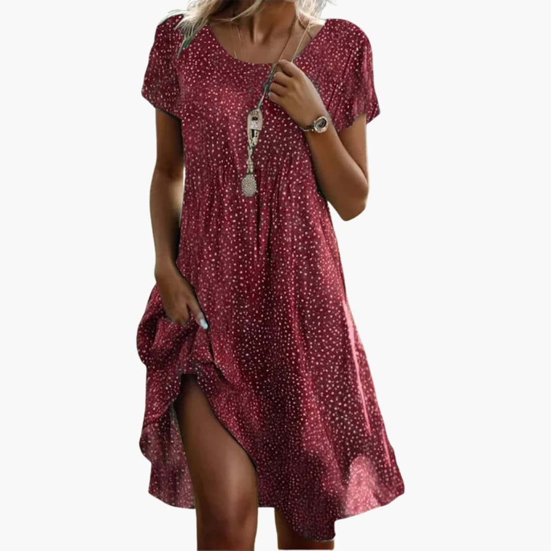 Women's Boho Midi Dress with Pockets and Short Sleeves