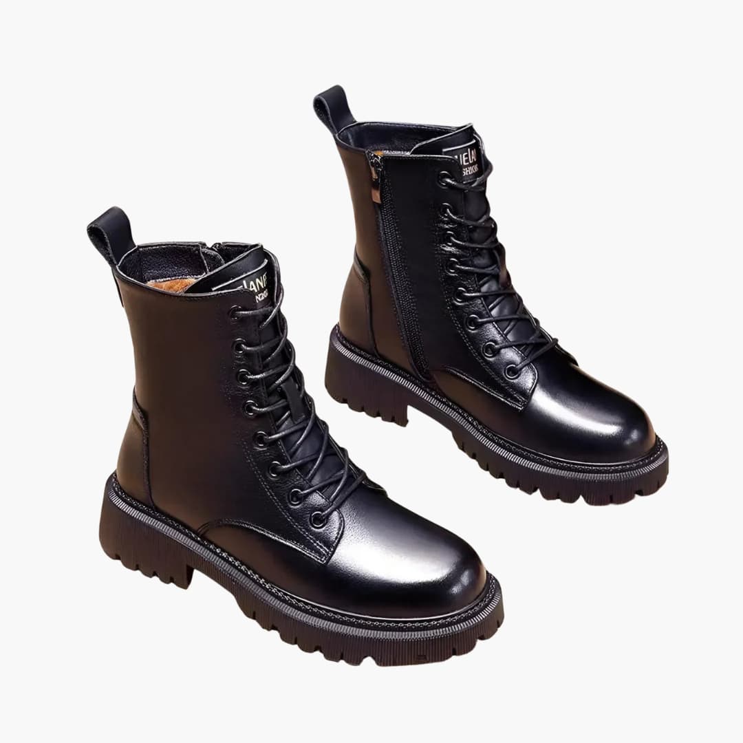 Women's Winter Ankle Boots with Lace-up Front and Zip Closure