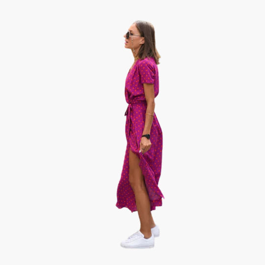 Women’s Midi Dress with Wrap Front and Tie Belt