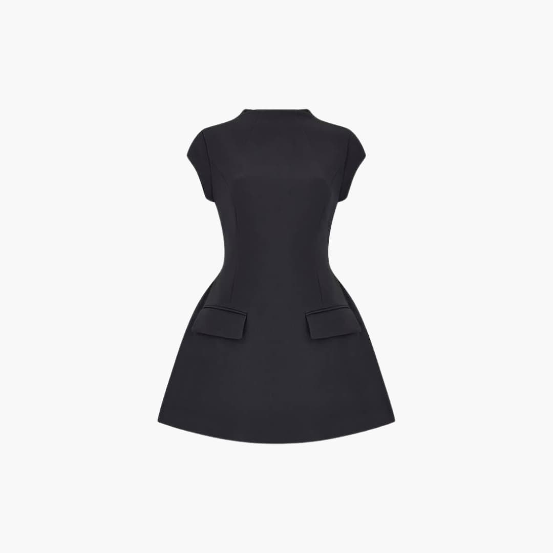 Women’s Structured Mini Dress with Cap Sleeves and Flared Skirt