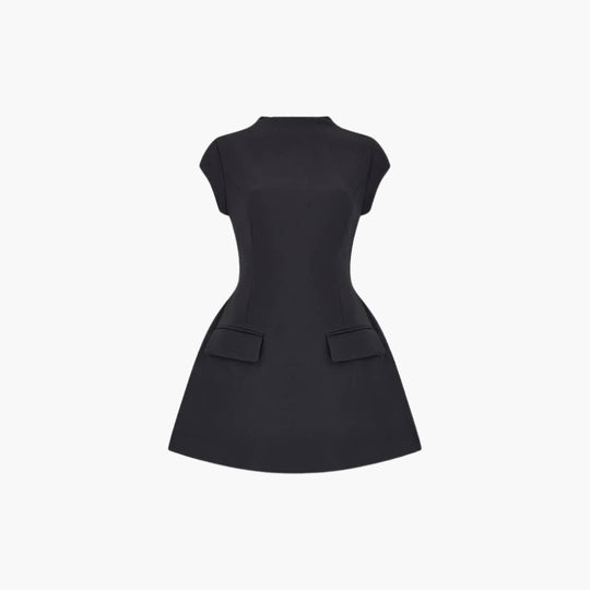 Women’s Structured Mini Dress with Cap Sleeves and Flared Skirt