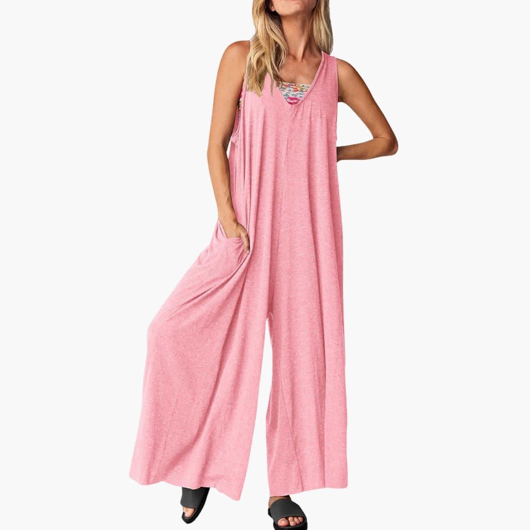 Women's Sleeveless Jumpsuit with V-Neckline and Wide-Leg Cut