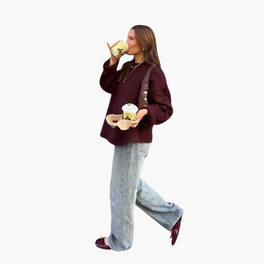 Burgundy Knit Sweater for Women - Cozy & Stylish Comfort - Made by Jessica