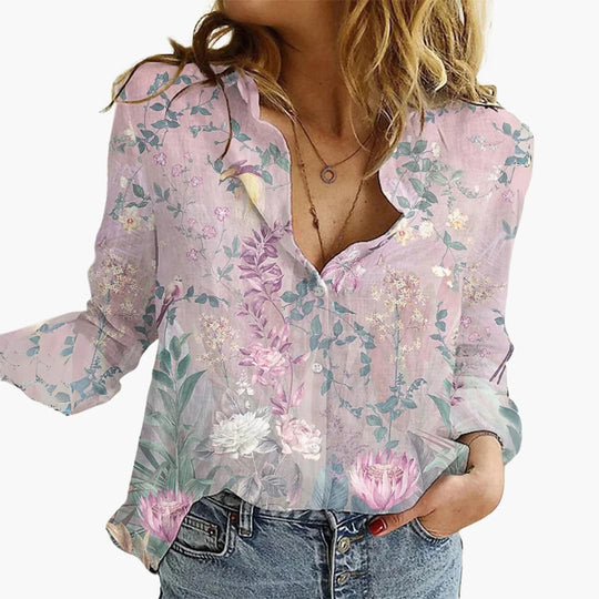 Women’s Blouse with Button Front and Roll-Up Sleeves