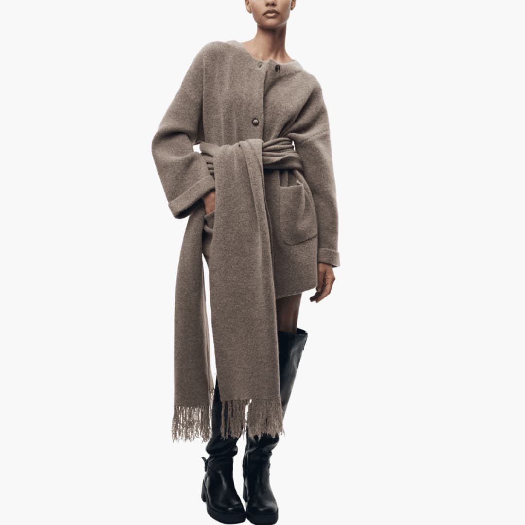 Button-Up Cardigan for Women – Cozy Knit with Matching Scarf - Made by Jessica