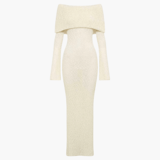 Women’s Off-Shoulder Maxi Dress with Decorative Finish