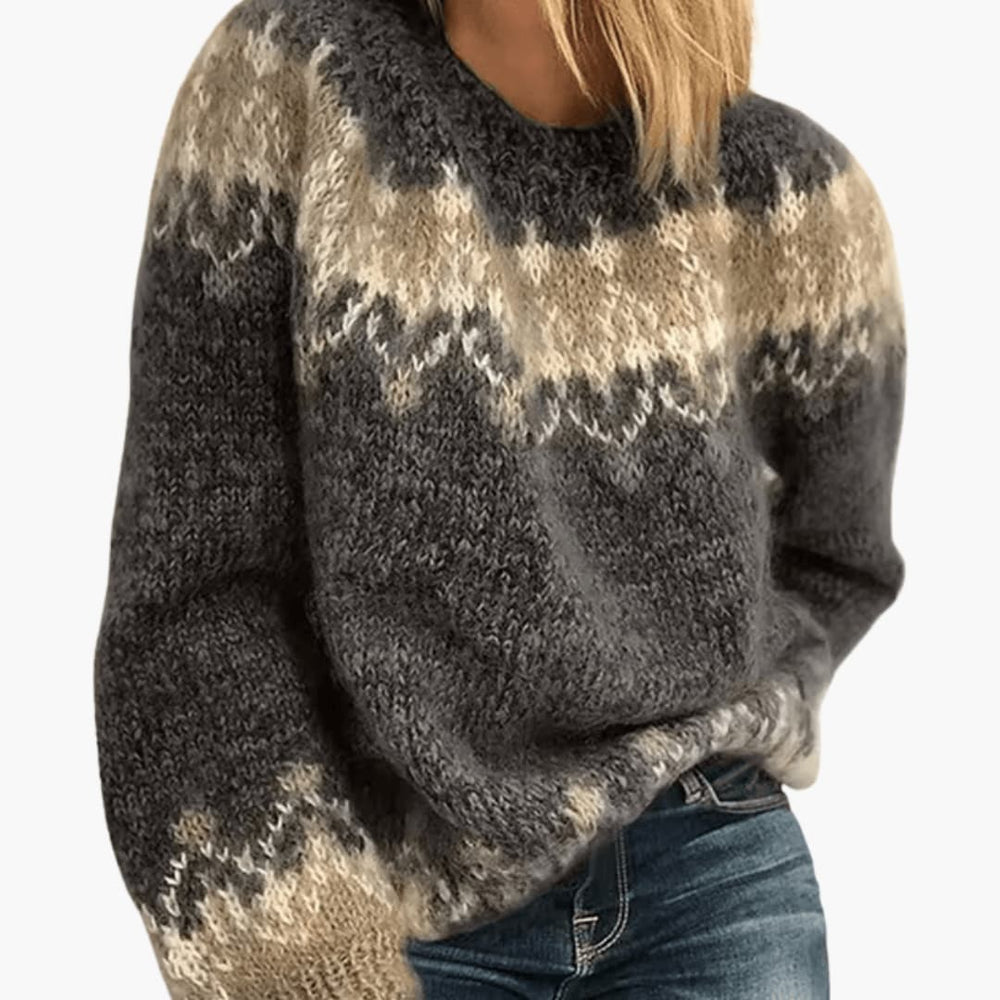 Women's Jumper with Nordic Pattern and Relaxed Fit