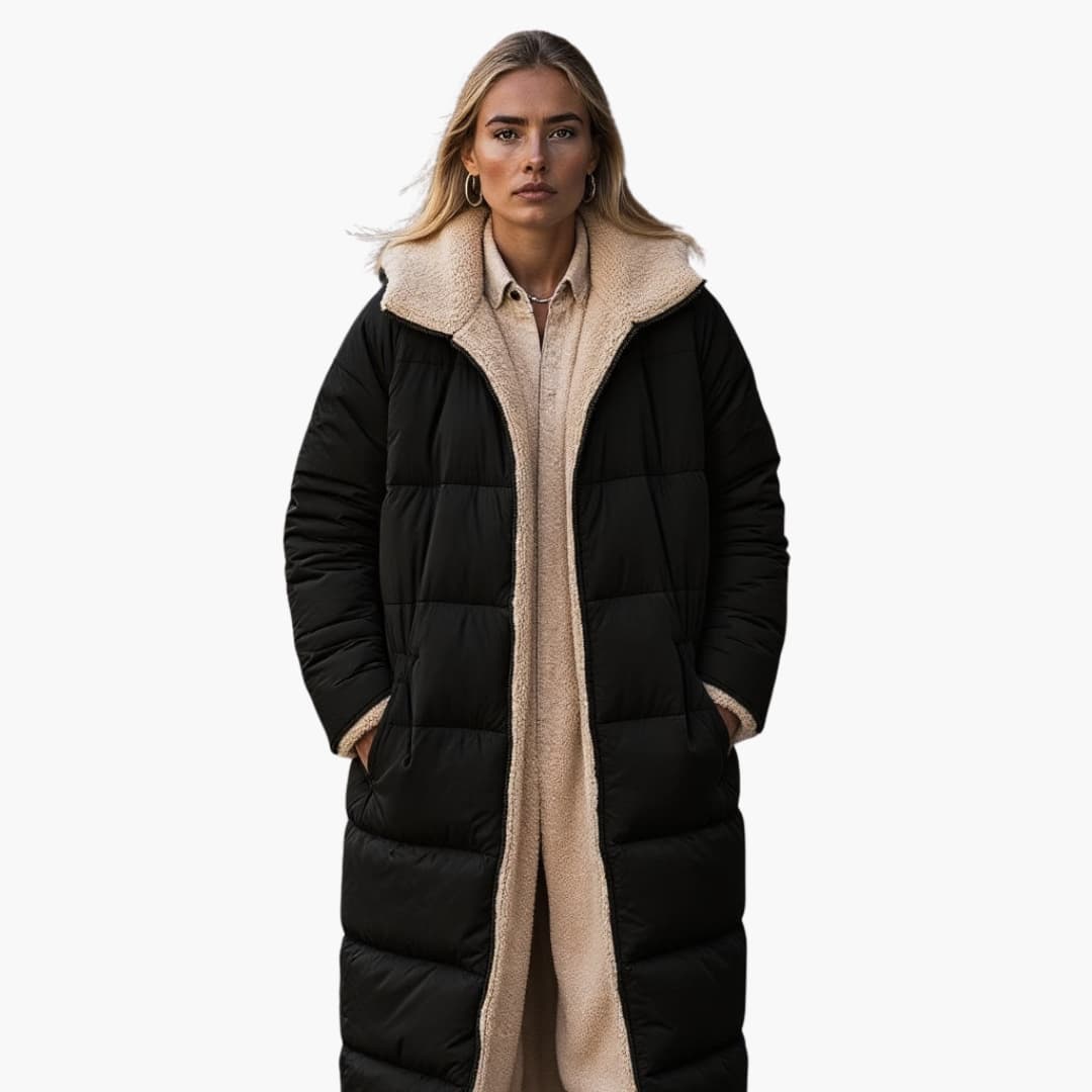 Women's Winter Jacket with Hood and Quilted Outer Shell