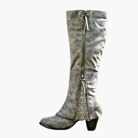 Women’s Knee-High Boots with Pointed Toe and Block Heel