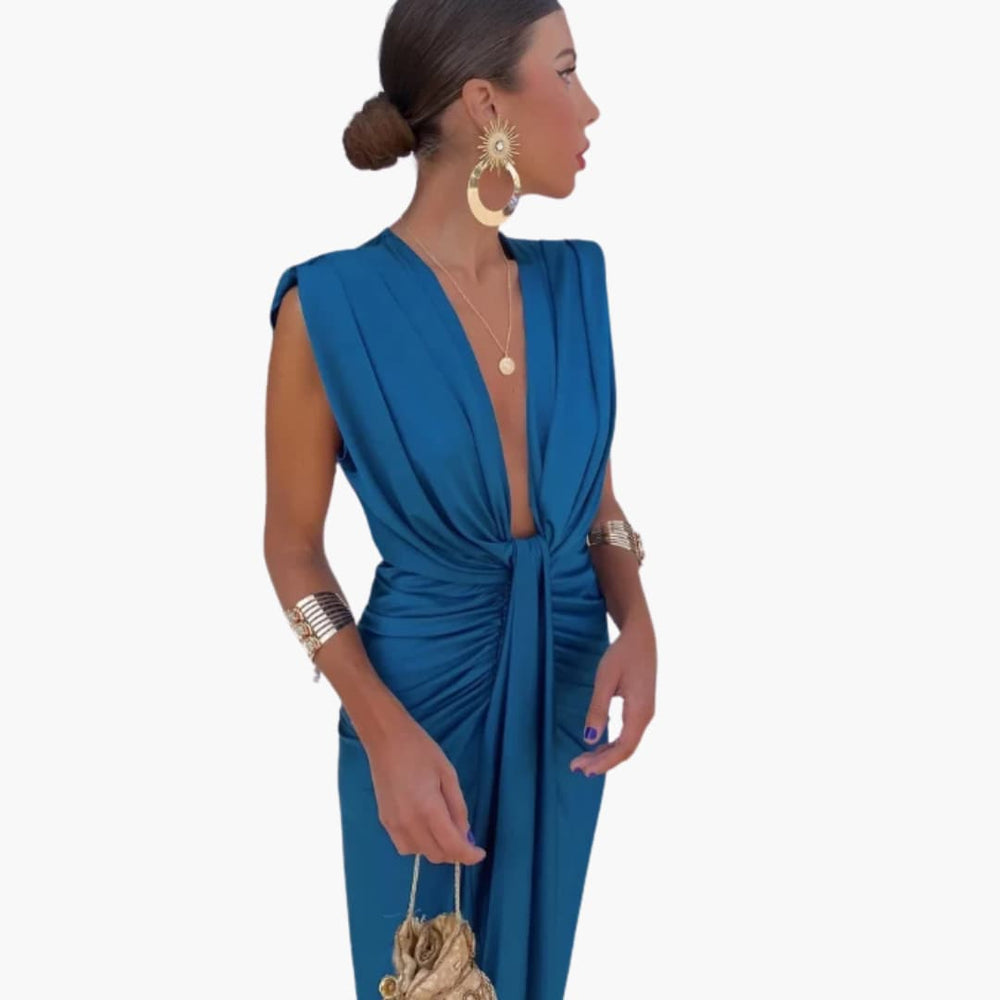 Women’s Midi Dress with Pleated Front and Slit