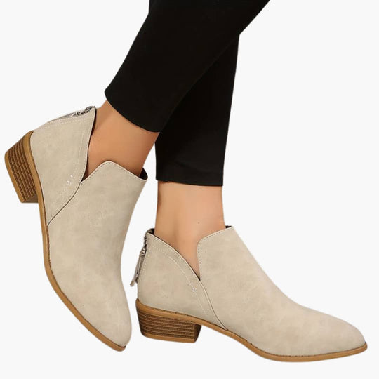 Women's Ankle Boots with Pointed Toe and Stacked Block Heel