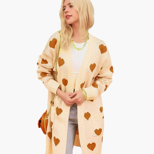 Women’s Sweater Vest with V-Neckline and Heart-Knit Pattern