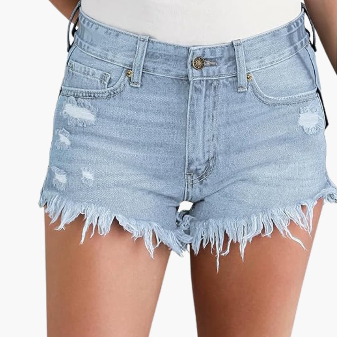 Women's High-Waisted Denim Shorts with Distressed Detailing