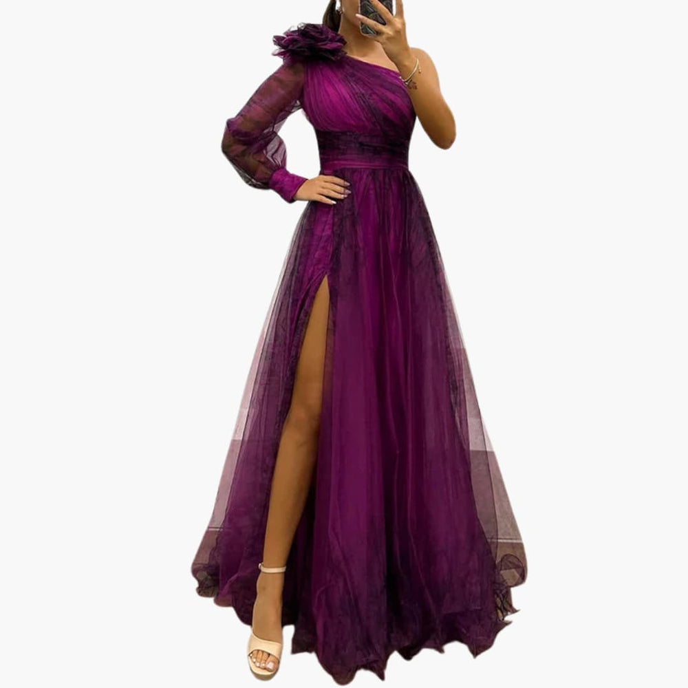 Women’s Maxi Dress with One Shoulder Design and Side Split