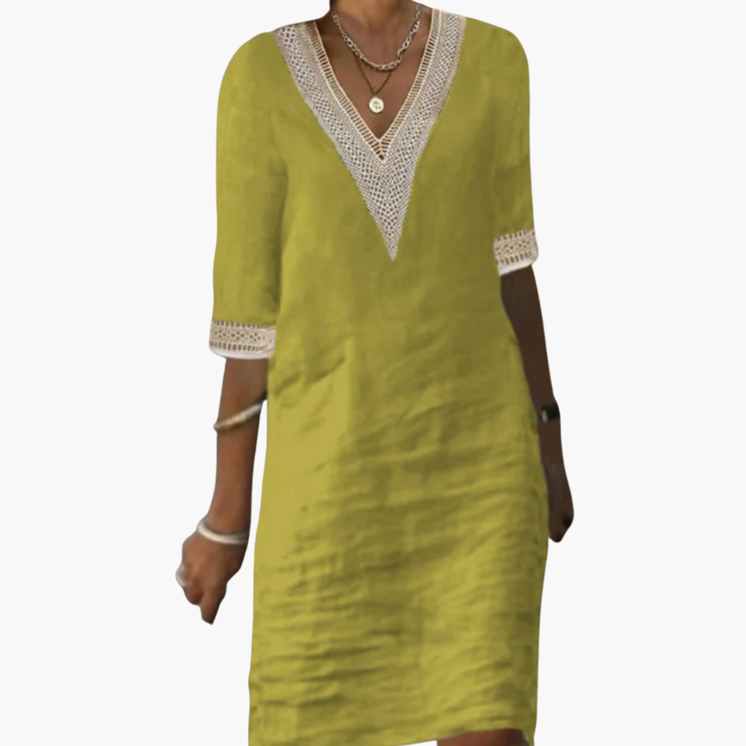 Women’s V-Neck Dress with Lace Trim