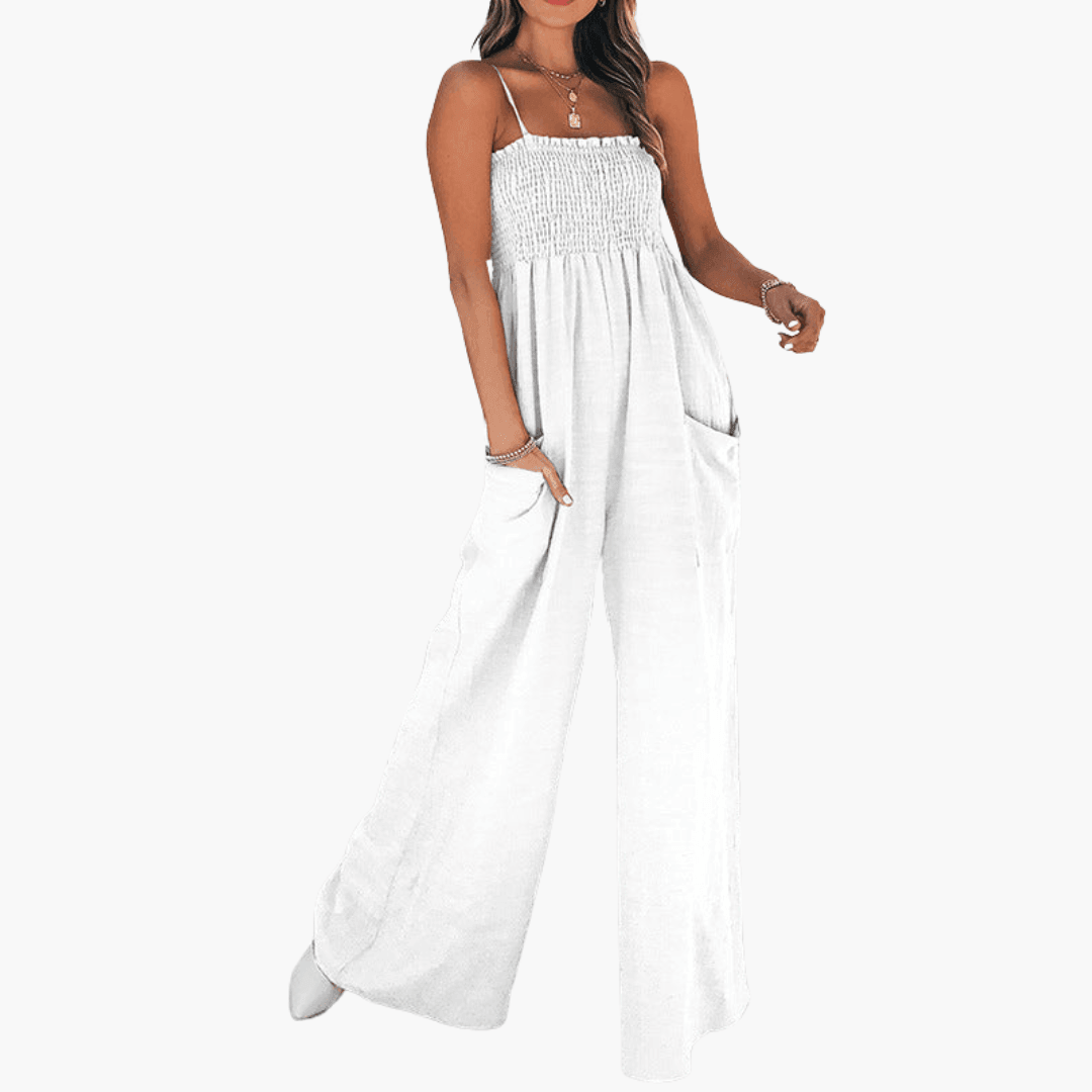 Women's Slim Fit Jumpsuit with Spaghetti Straps and Smocked Bodice
