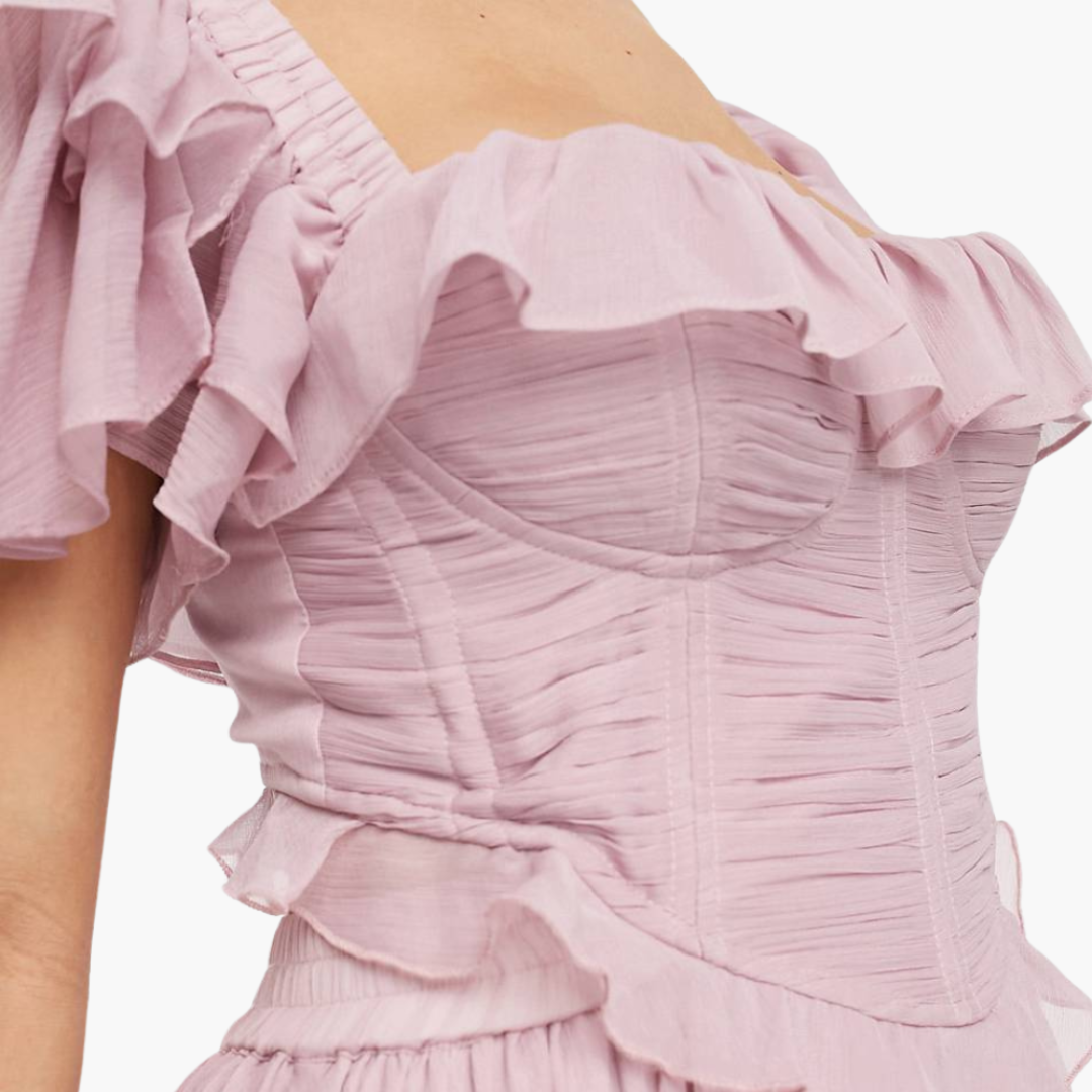 Women’s Off-Shoulder Dress with Layered Ruffles and Flowing Skirt