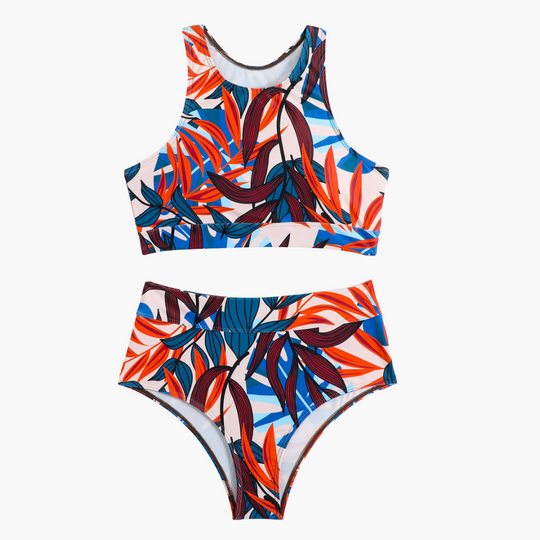 Women’s Bikini Set with Bustier Top and High-Waisted Bottoms