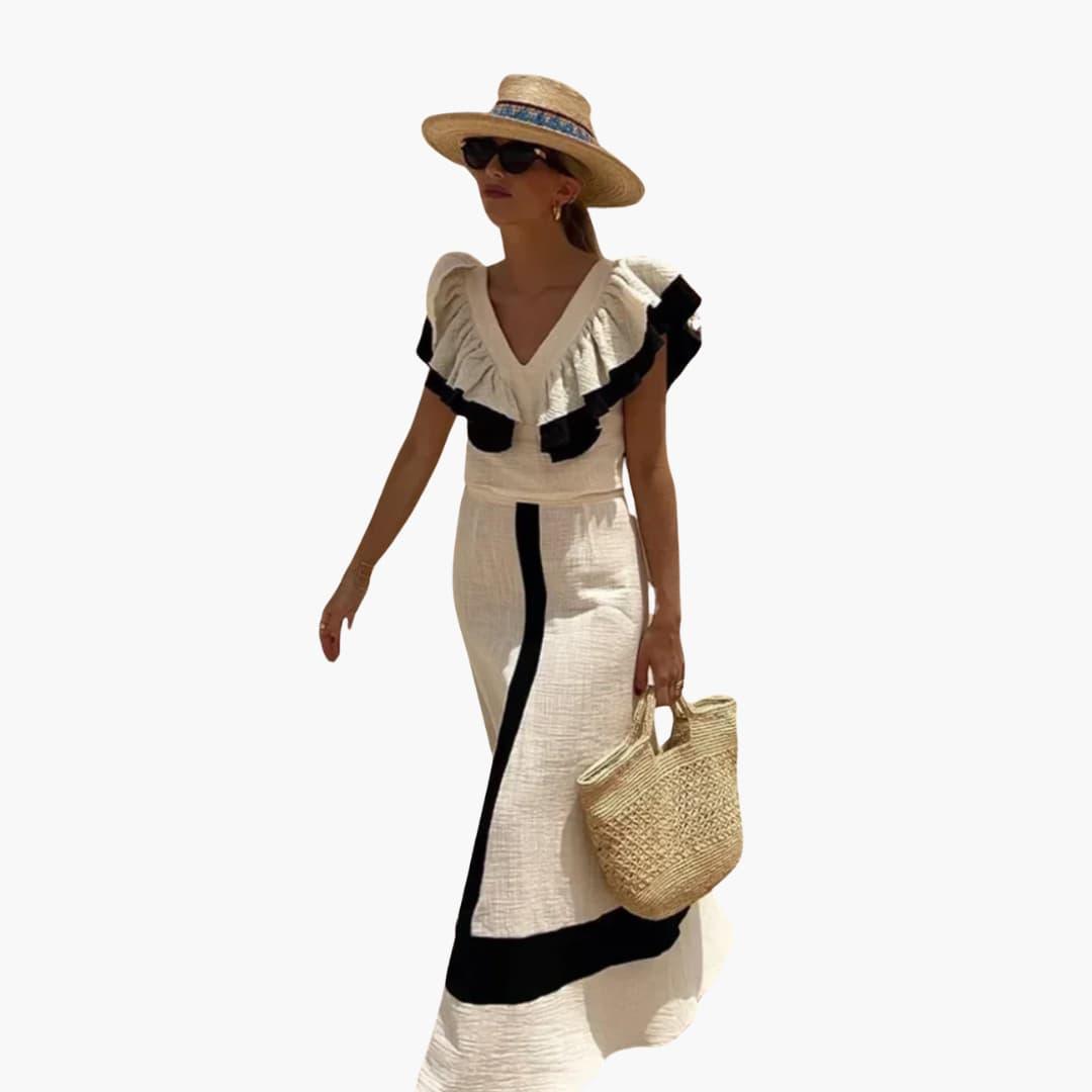 Women's Co-Ord Skirt Set with Ruffled Top and High-Waisted Skirt